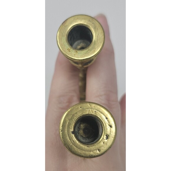 Vtg Pair Brass Candlestick Baluster Form Faceted Screw Hexagonal Base 3.5" - Picture 4 of 12